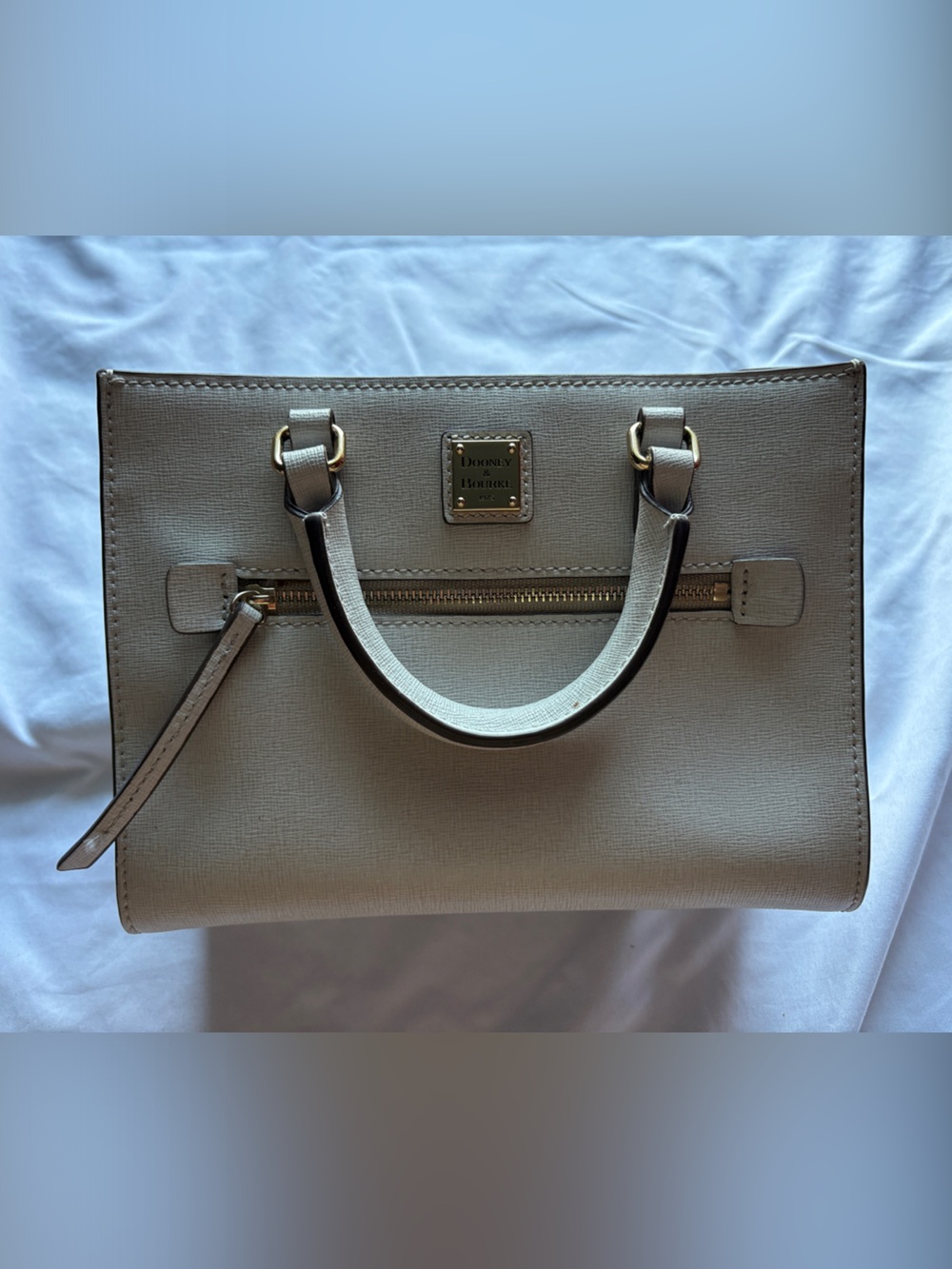 Dooney & Bourke Pebbled Leather Satchel in Light Beige